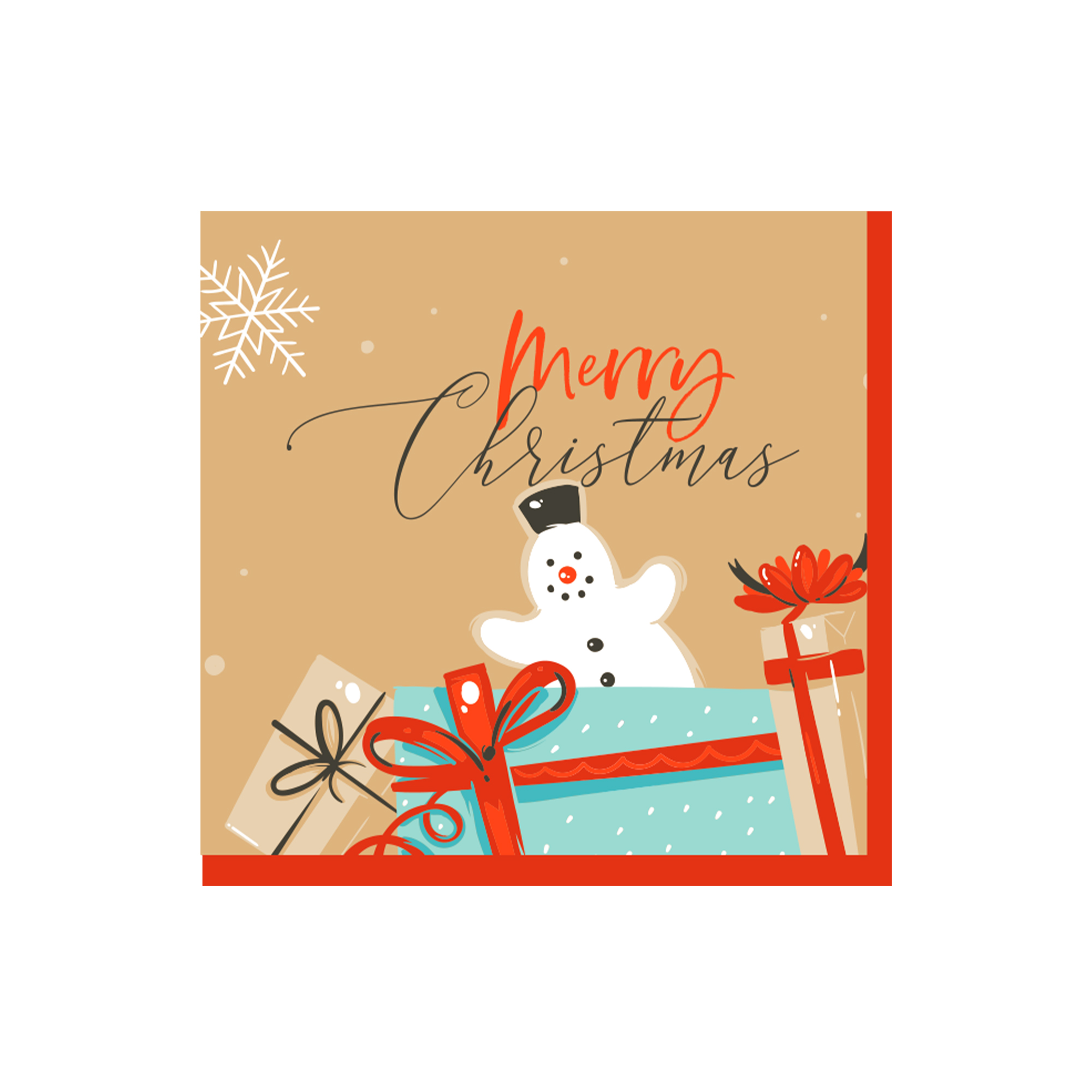 Christmas Theme Snowman and Gift Box Pattern Napkin