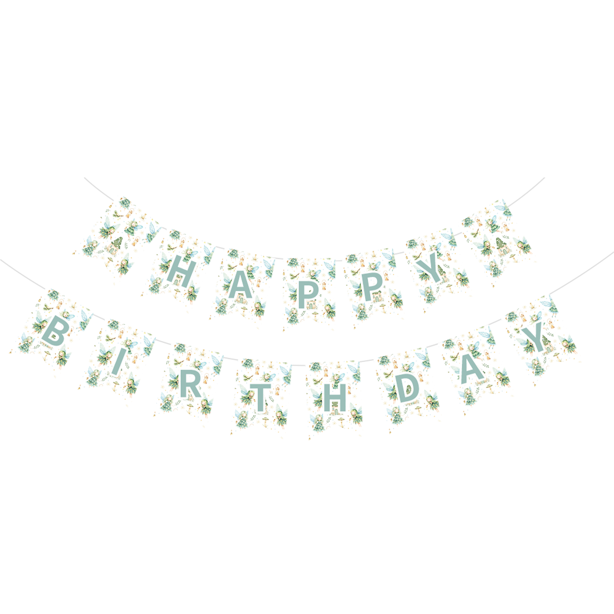 Kids Theme Dark Green Fairy Pattern Paper Banner