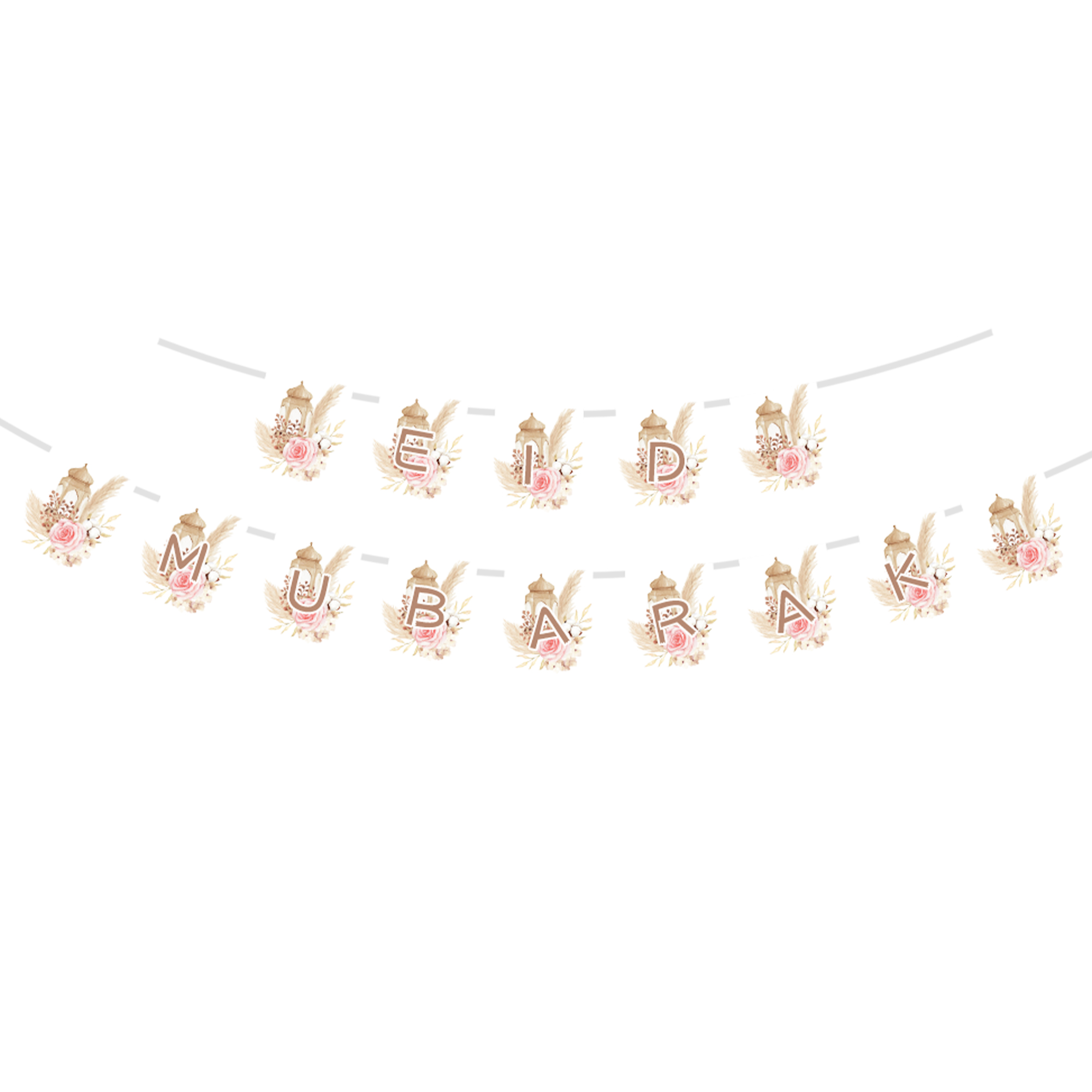 Ramadan Theme Mosque with Pink Flower Pattern Paper Banner