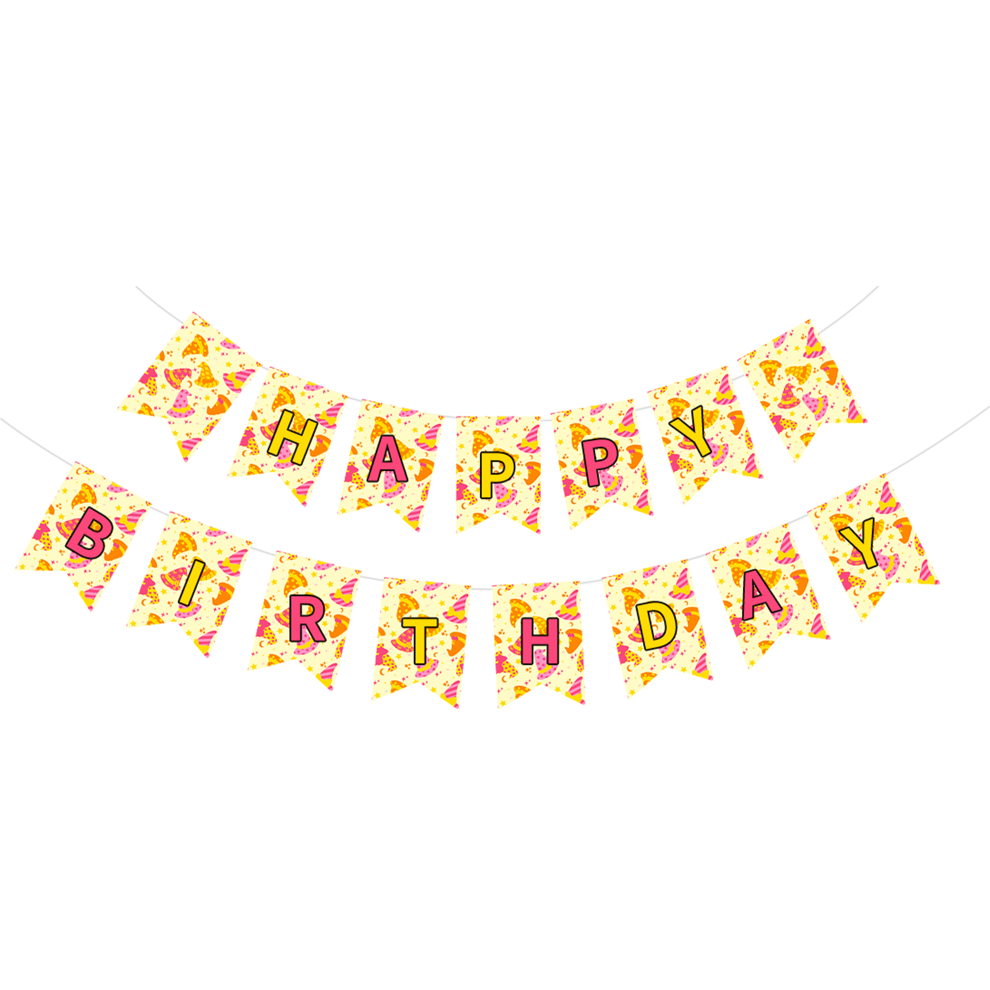 Halloween Theme Yellow and Orange itch Hat Pattern Paper Banner