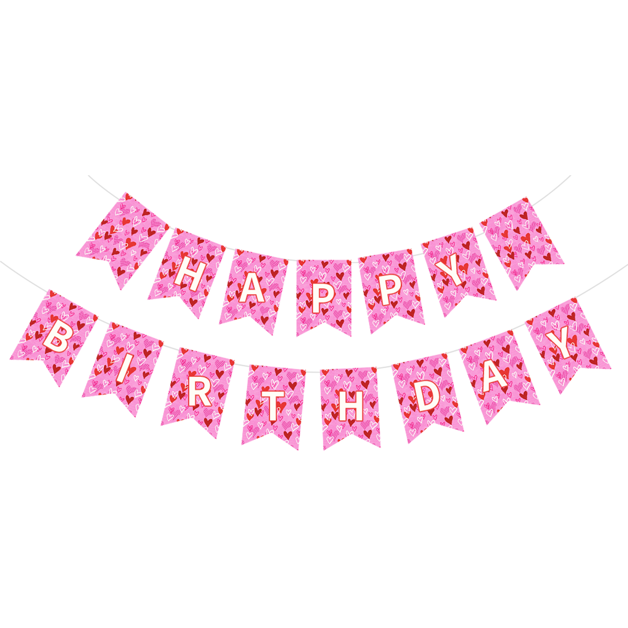 Valentine Theme Hot Pink Heart Pattern Paper Banner