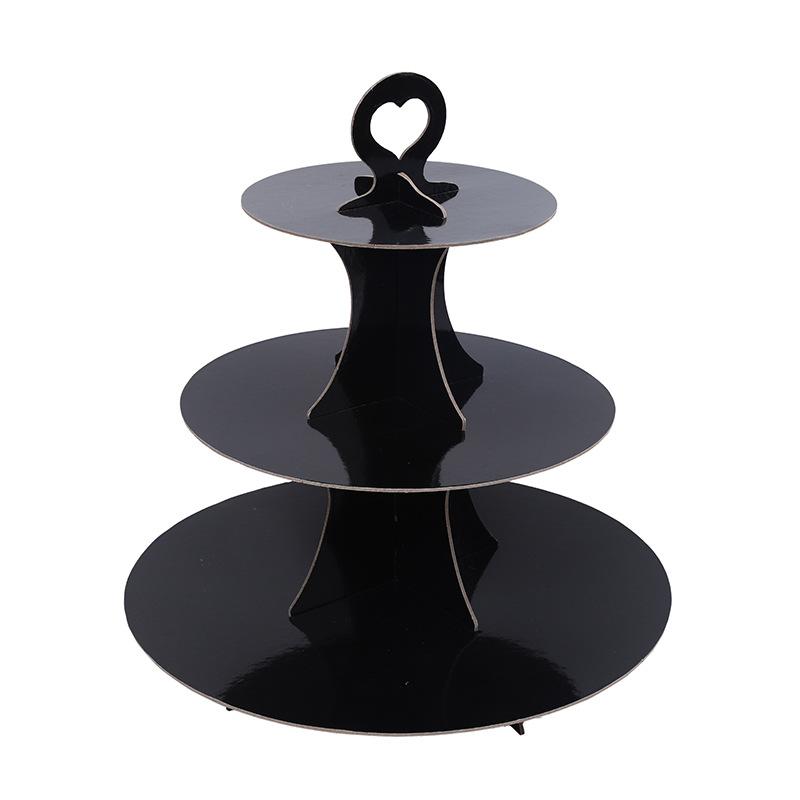 Solid Color Black Three-layer Cake Stand