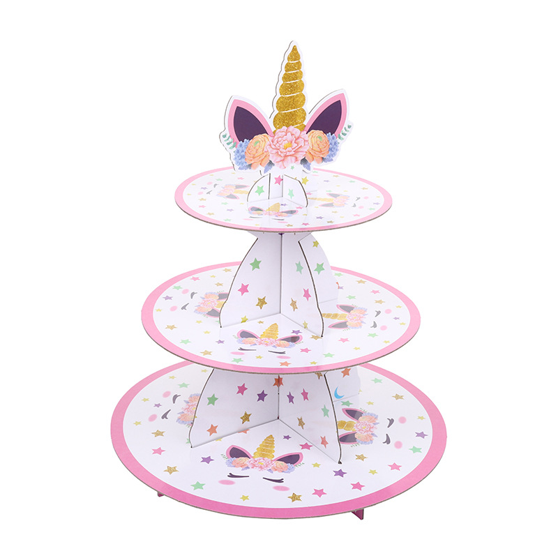 Pink and White Unicorn Theme Three-layer Cake Stand