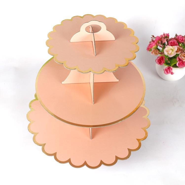 Red Bean Paste Color Lace-trimmed Gold-stamped Three-layer Cake Stand