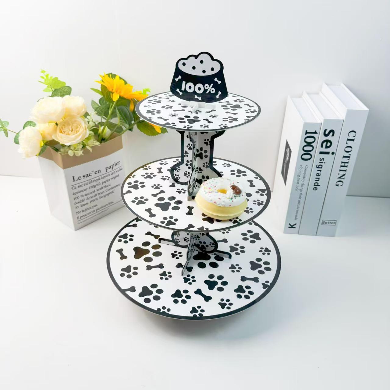 Animal Theme Dog Paw Prints Three-layer Cake Stand