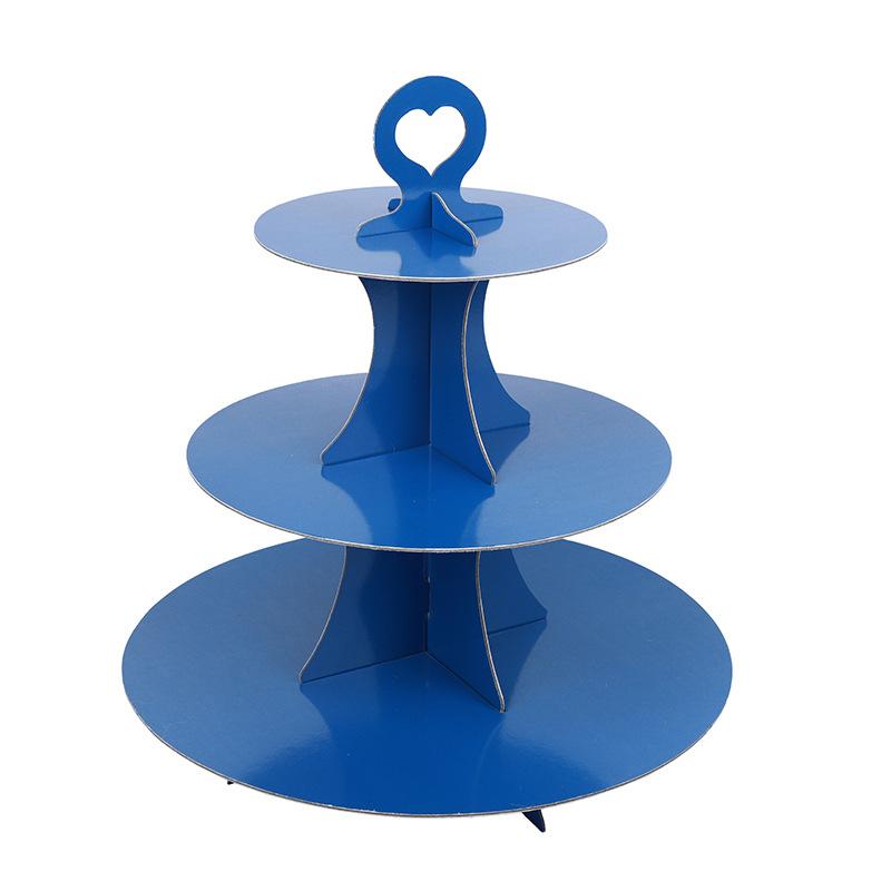 Solid Color Dark Blue Three-layer Cake Stand