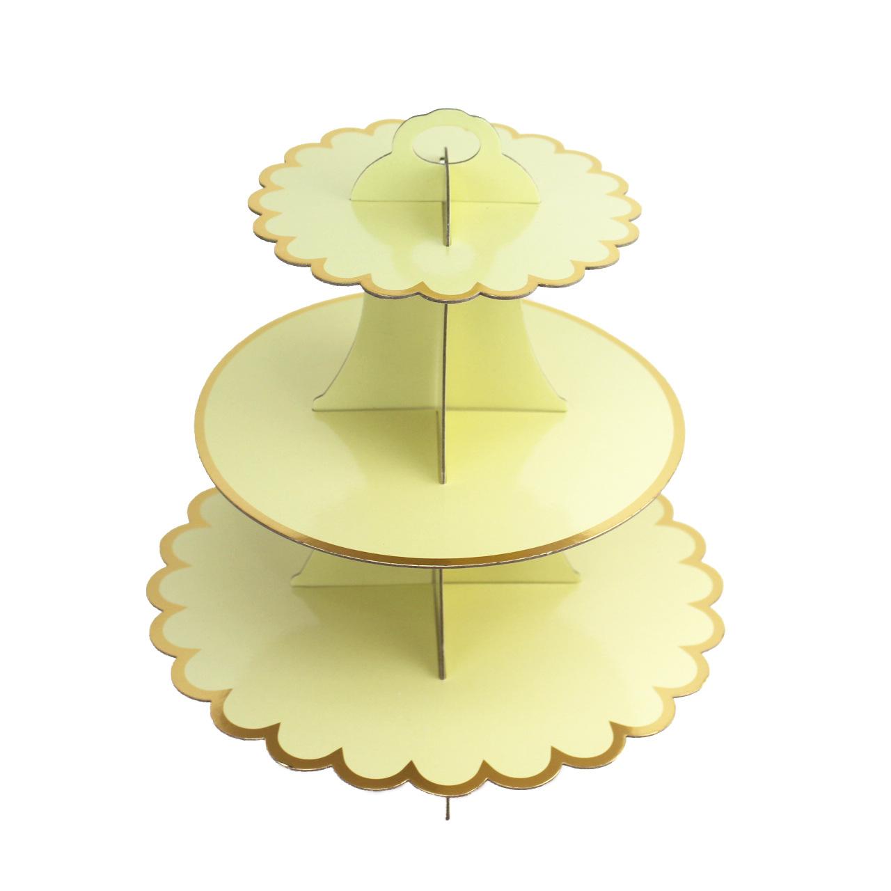 Yellow Lace-trimmed Gold-stamped Three-layer Cake Stand