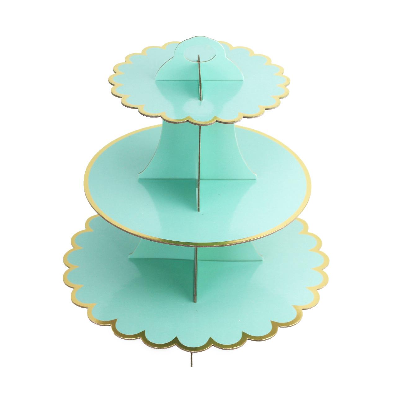 Mint Green Lace-trimmed Gold-stamped Three-layer Cake Stand