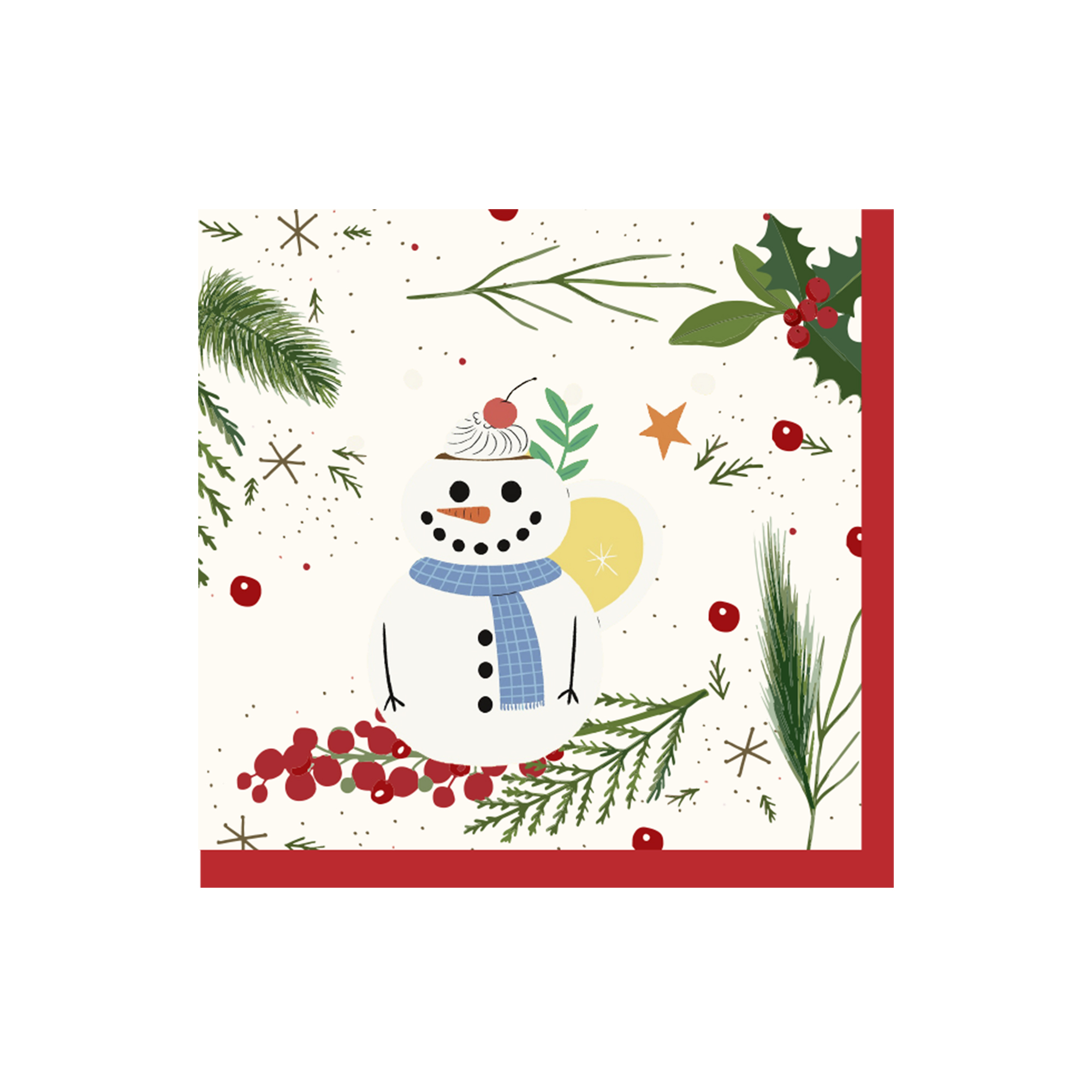 Christmas Theme The Snowman Wearing a Hat Pattern Napkin