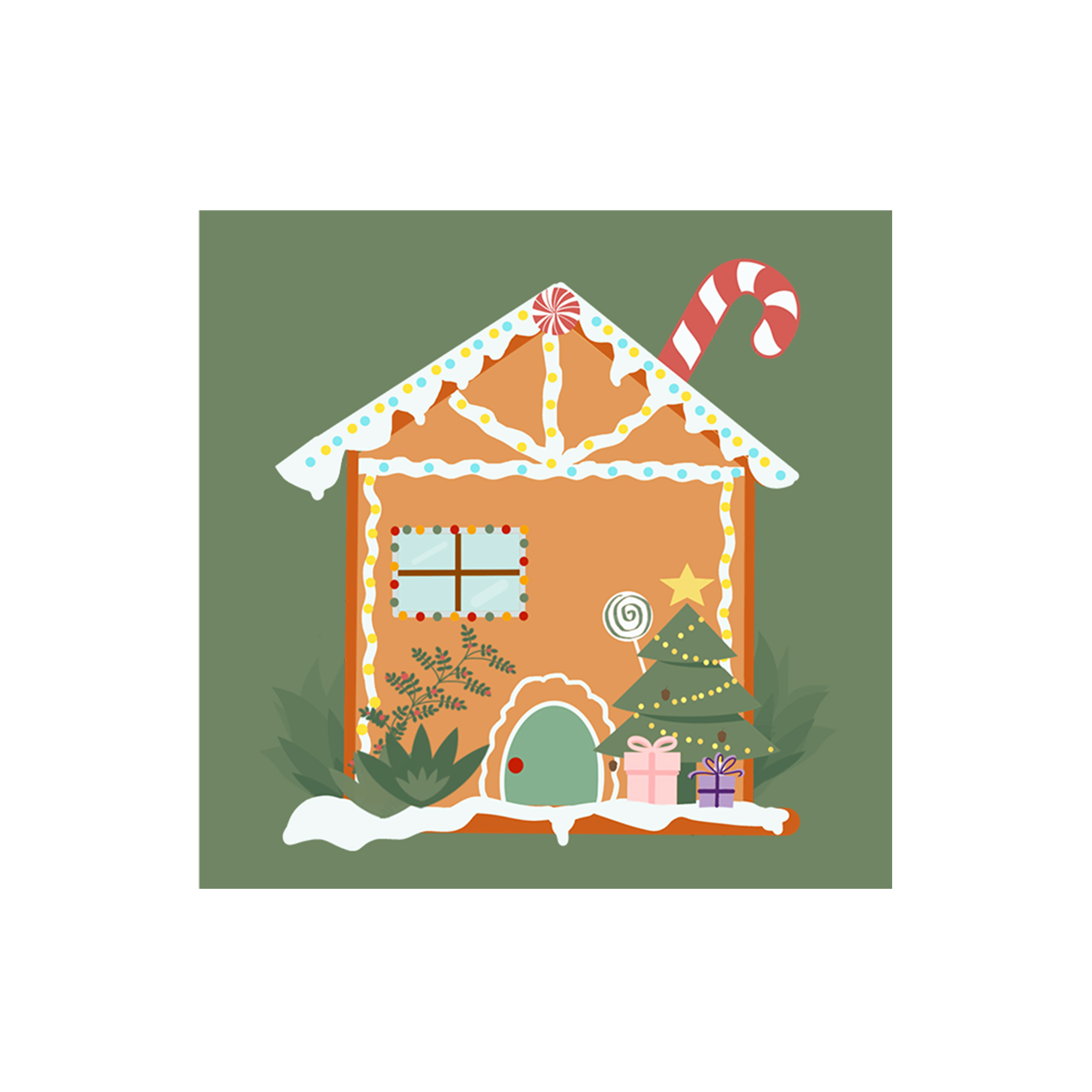 Christmas Theme Green Background Cookie House Pattern Napkin