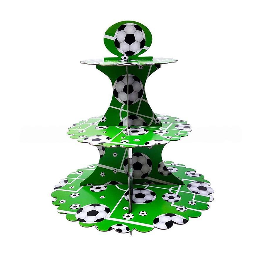 Sports Theme Green Football Design Three-layer Cake Stand