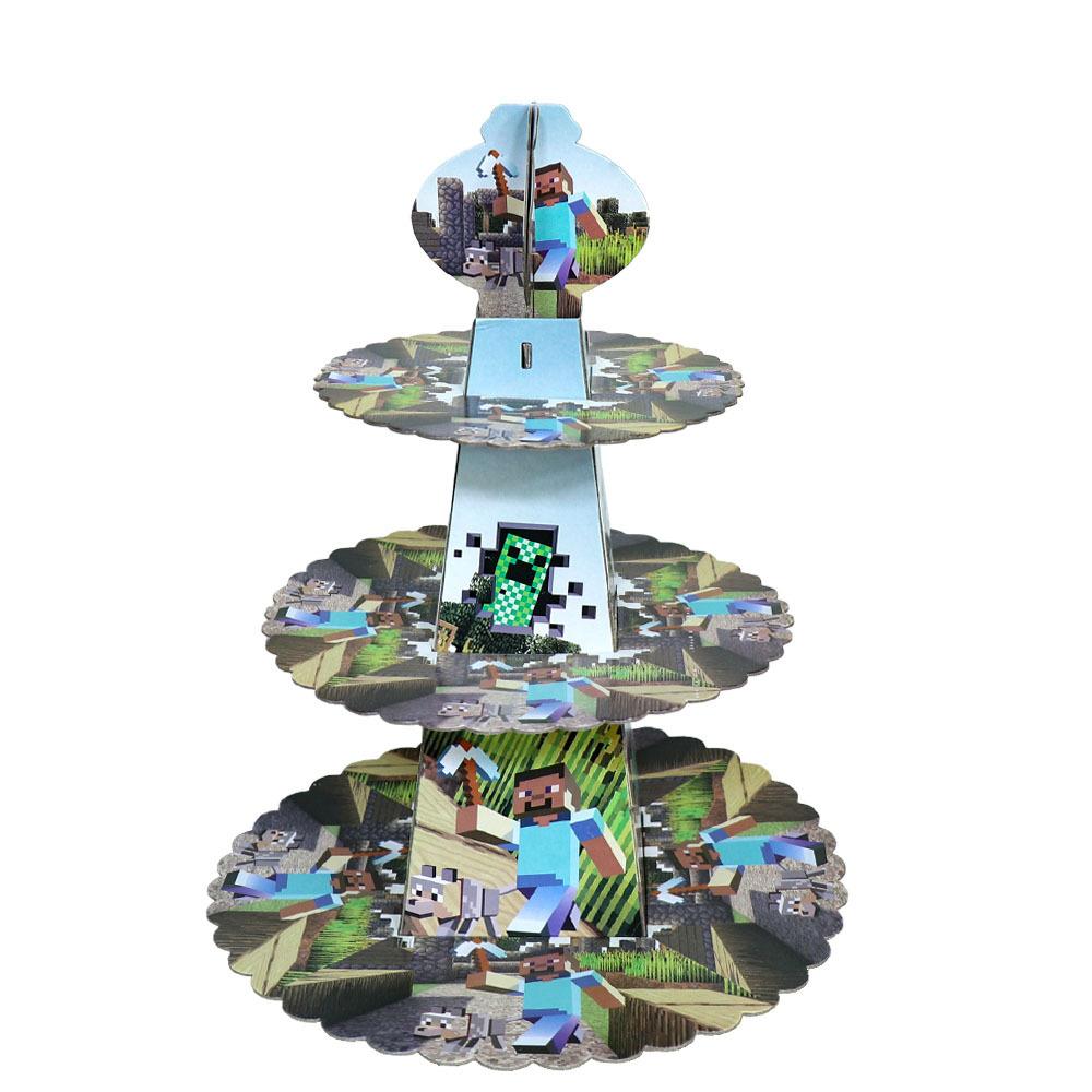 Kids Theme Minecraft Design Three-layer Cake Stand