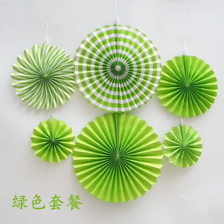 Double Designs Green Openwork 6pcs Set Paper Flower Fan