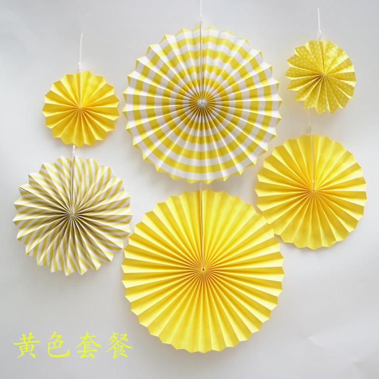 Double Designs Yellow Openwork 6pcs Set Paper Flower Fan