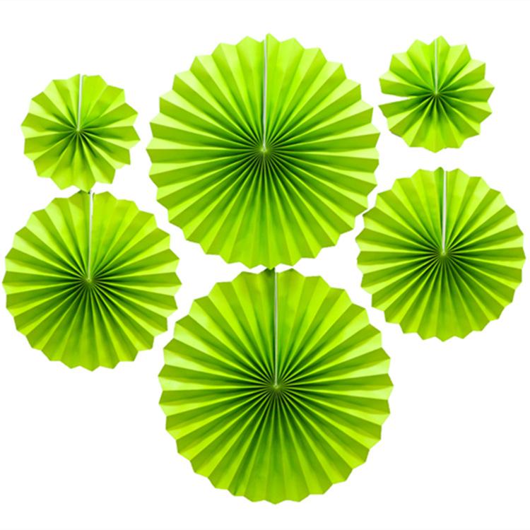Solid Color Green Openwork 6pcs Set Paper Flower Fan