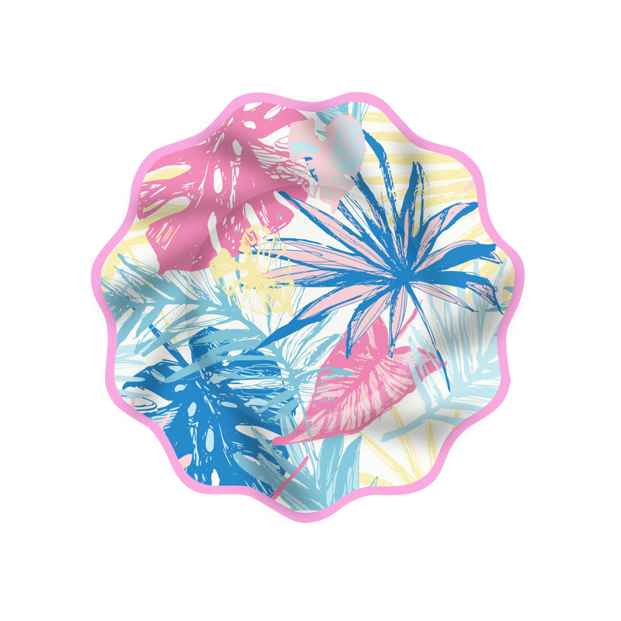 Wave-patterned Fringed Tropical Banana Leaves Dinner Plate