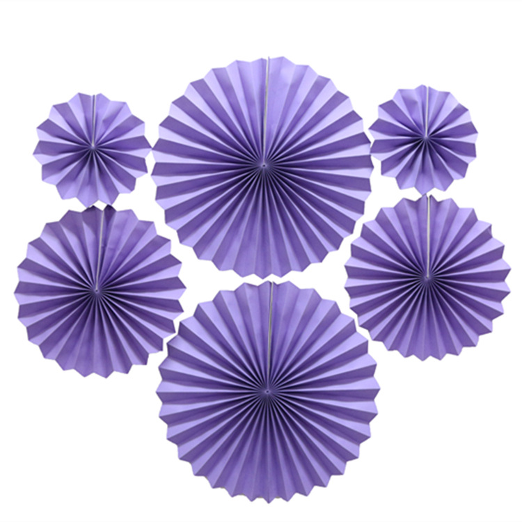 Solid Color Purple Openwork 6pcs Set Paper Flower Fan