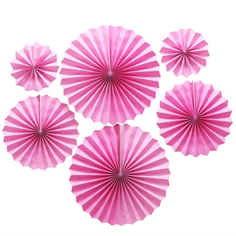 Solid Color Hot Pink Openwork 6pcs Set Paper Flower Fan
