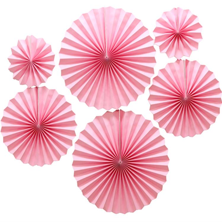 Solid Color Pink Openwork 6pcs Set Paper Flower Fan