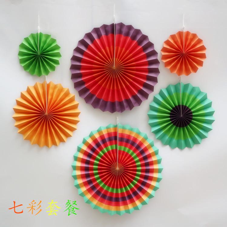 Colorful Openwork 6pcs Set Paper Flower Fan