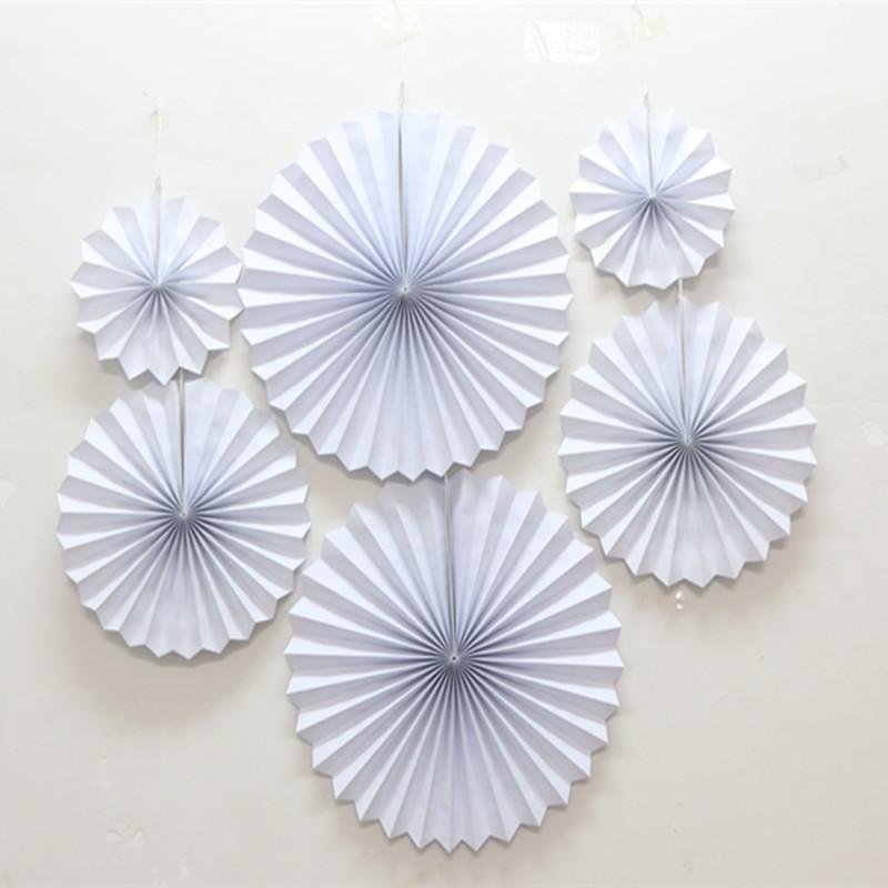 Solid Color White Openwork 6pcs Set Paper Flower Fan