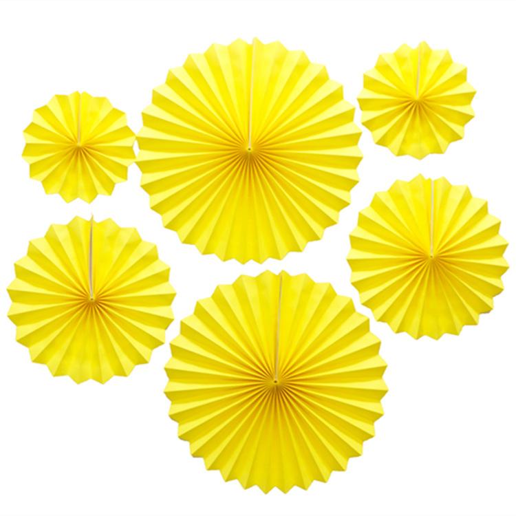 Solid Color Yellow Openwork 6pcs Set Paper Flower Fan