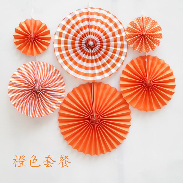 Diverse Designs Orange Openwork 6pcs Set Paper Flower Fan