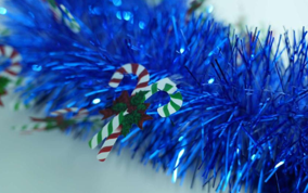 Blue Christmas Candy Cane 4-ply Tinsel Garland