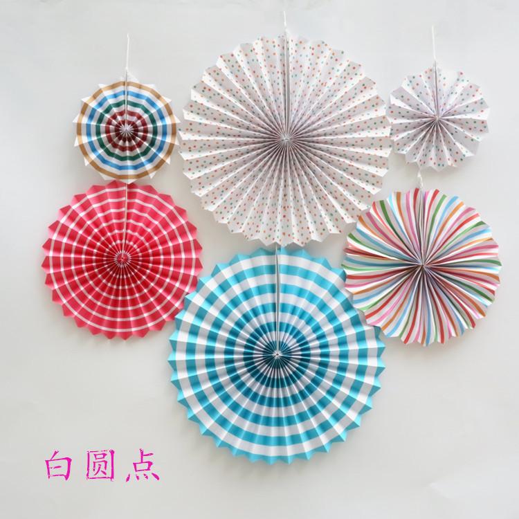Diverse Designs White Dots Openwork 6pcs Set Paper Flower Fan