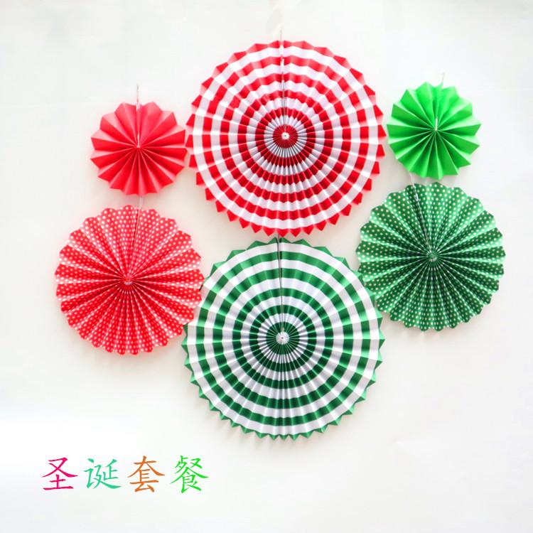 Christmas Color Openwork 6pcs Set Paper Flower Fan