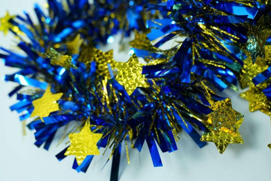 Dark Blue with Gold Laser Star 4-ply Tinsel Garland