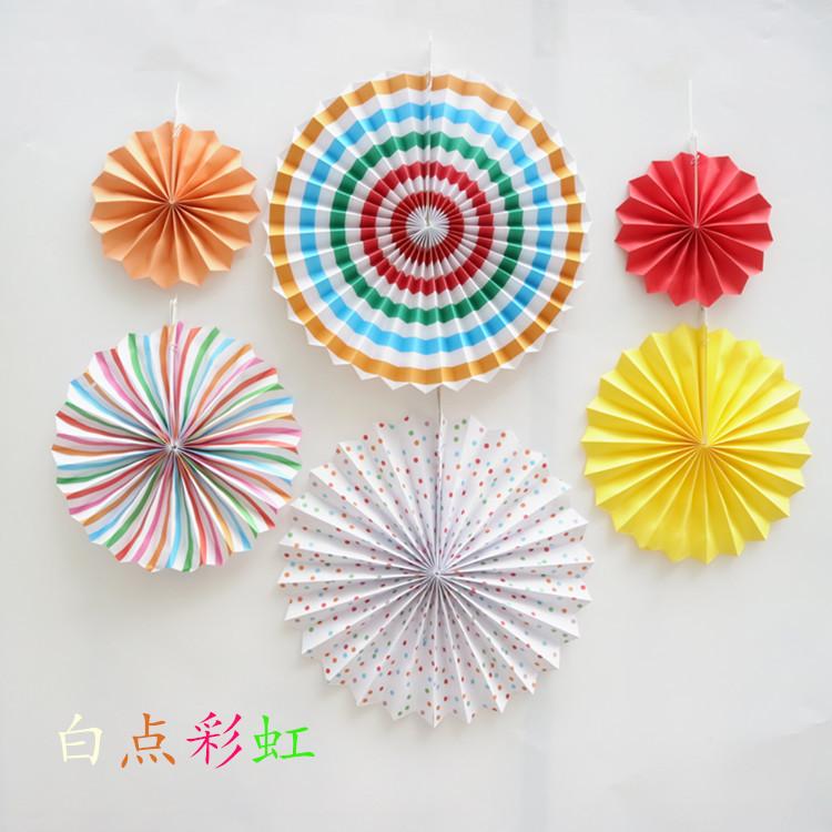 Diverse Designs White Rainbow Openwork 6pcs Set Paper Flower Fan