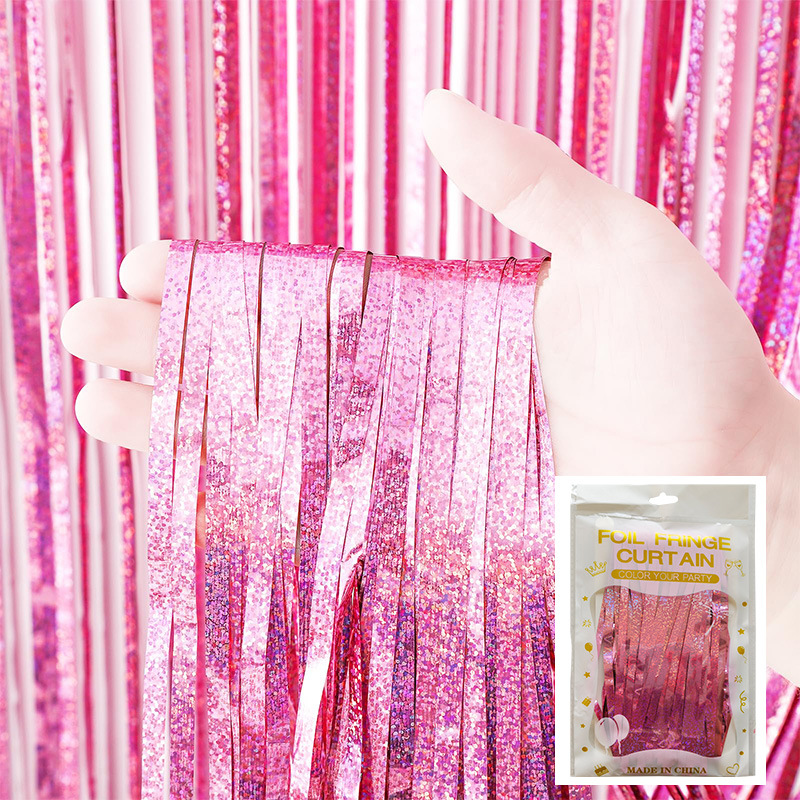 Tinsel Curtain Laser Foil Curtain Pink