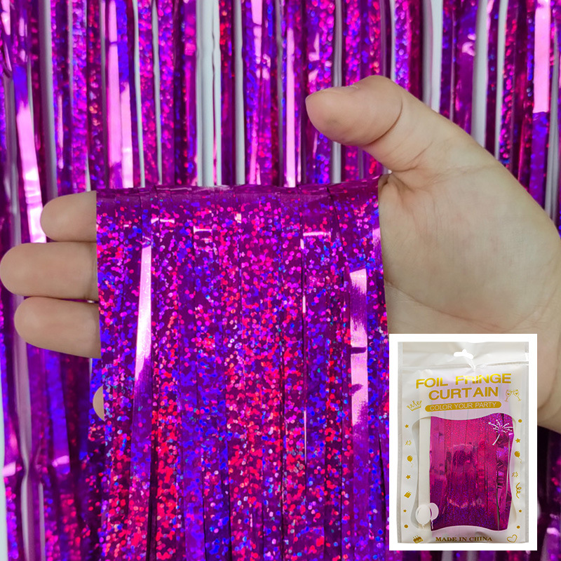 Tinsel Curtain Laser Foil Curtain Rose Red