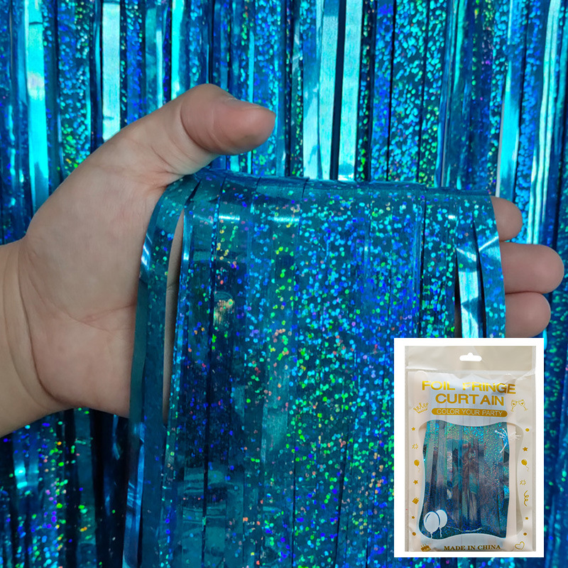 Tinsel Curtain Laser Foil Curtain Light Blue