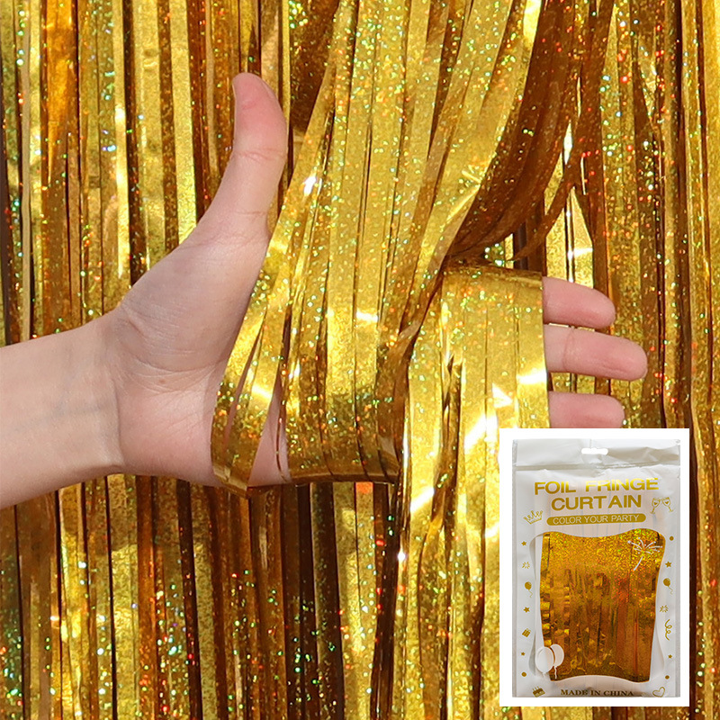 Tinsel Curtain Laser Foil Curtain Gold