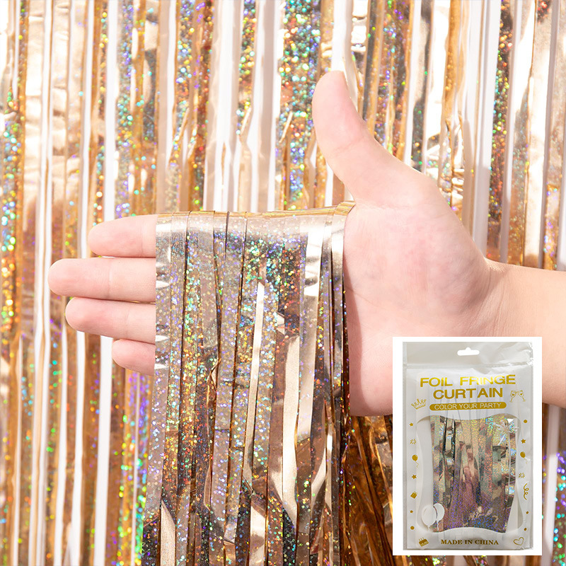 Tinsel Curtain Laser Foil Curtain Light Champagne Gold