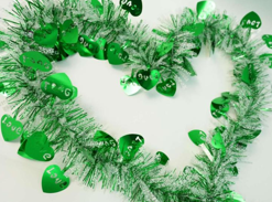 Valentine Theme Green with Green Hollowed-out Heart 5-ply Tinsel Garland