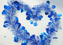 Valentine Theme Blue with Blue Hollowed-out Heart 5-ply Tinsel Garland