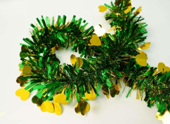 Valentine Theme Green with Golden Glossy Stars 5-ply Tinsel Garland