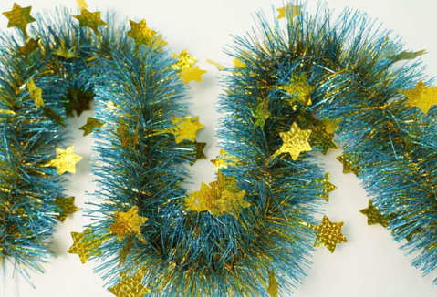 Peacock Blue with Laser Gold Stars 4-ply Tinsel Garland
