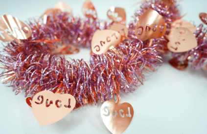 Valentine Theme Rose Gold with Rose Hollowed-out Heart 4-ply Tinsel Garland