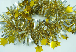 Silver with Golden Glossy Stars 5-ply Tinsel Garland