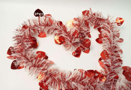 Valentine Theme White with Red Hollowed-out Heart 5-ply Tinsel Garland