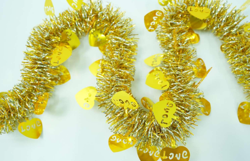 Valentine Theme Gold with Yellow Hollowed-out Heart 4-ply Tinsel Garland