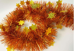 Orange with Laser Gold Stars 4-ply Tinsel Garland