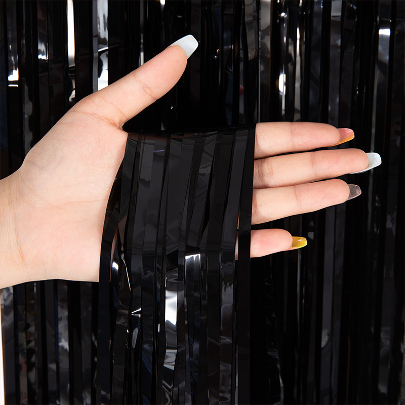 Tinsel Curtain Foil Curtain Macaron Color Series Black