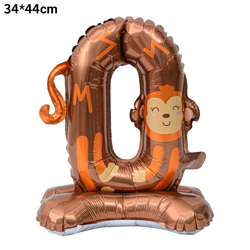 40 inch Animal Number 0 Standing Base Foil Balloon