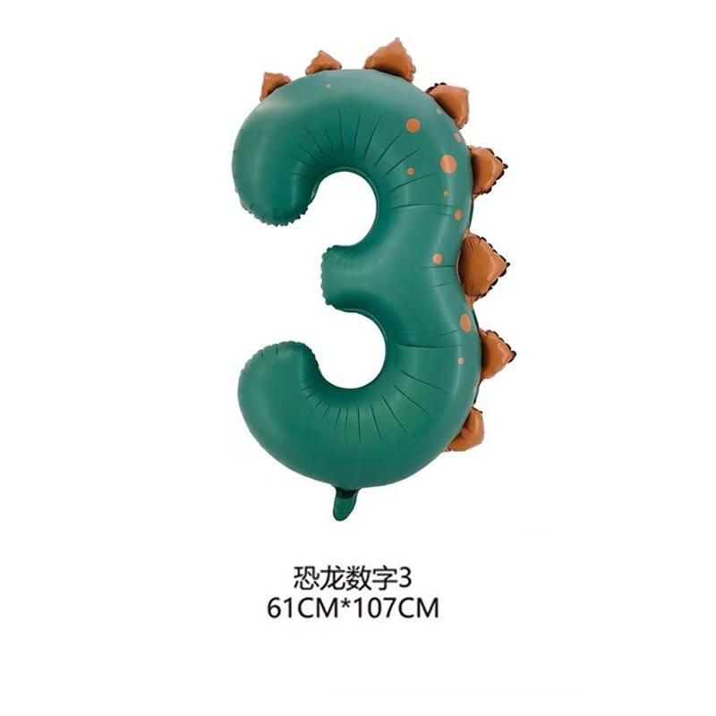 40 inch Dark Green Dinosaur Design Foil Balloon Number 3