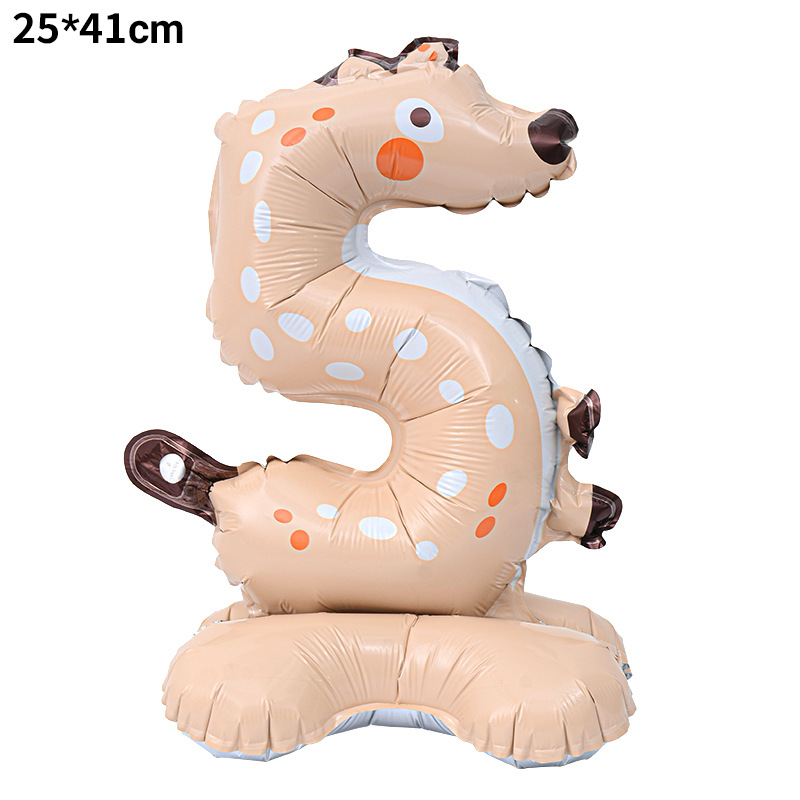 40 inch Animal Number 5 Standing Base Foil Balloon